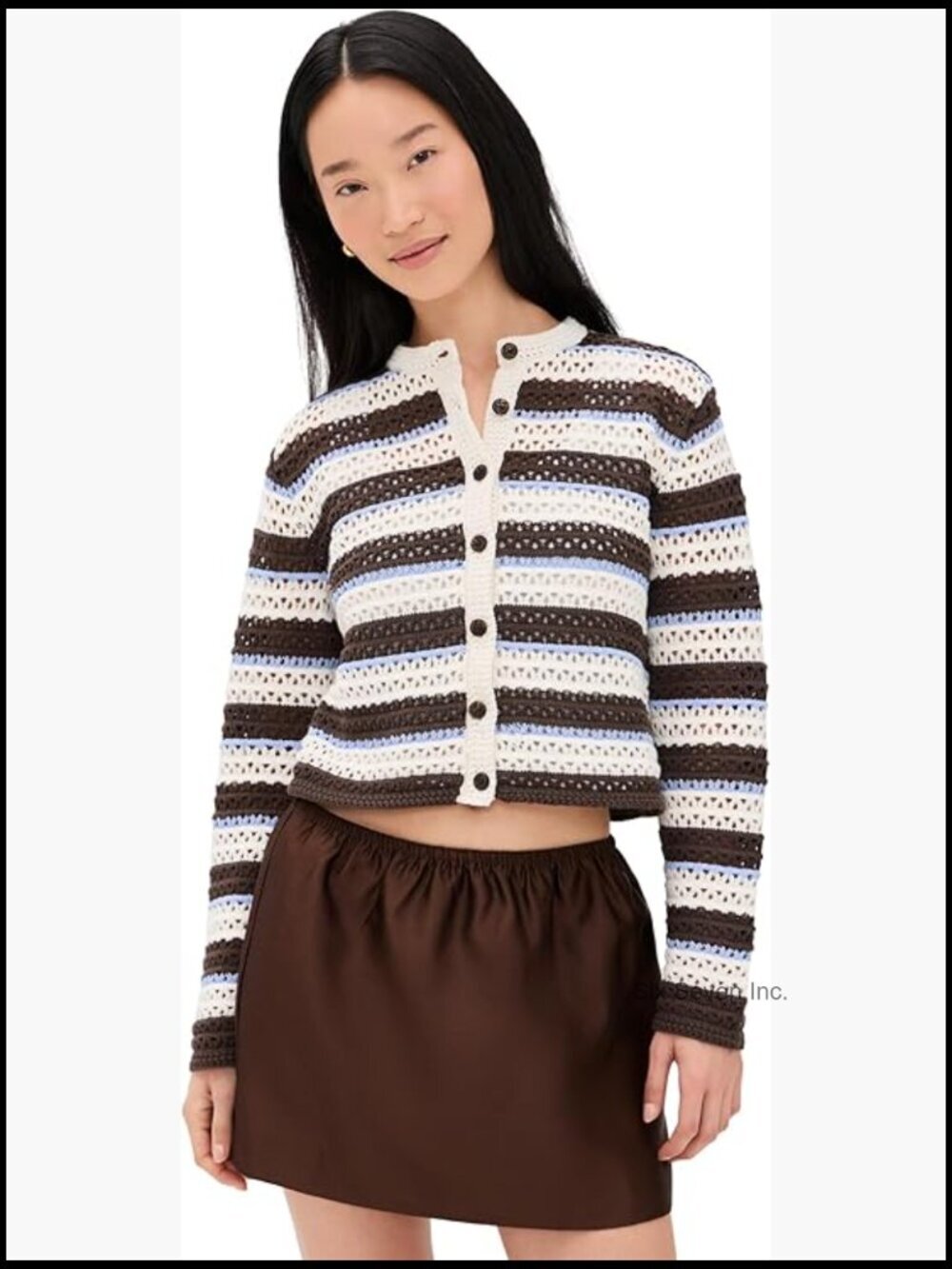 Striped Crocheted Cardigan Sweater Lightweight Cotton Button Front